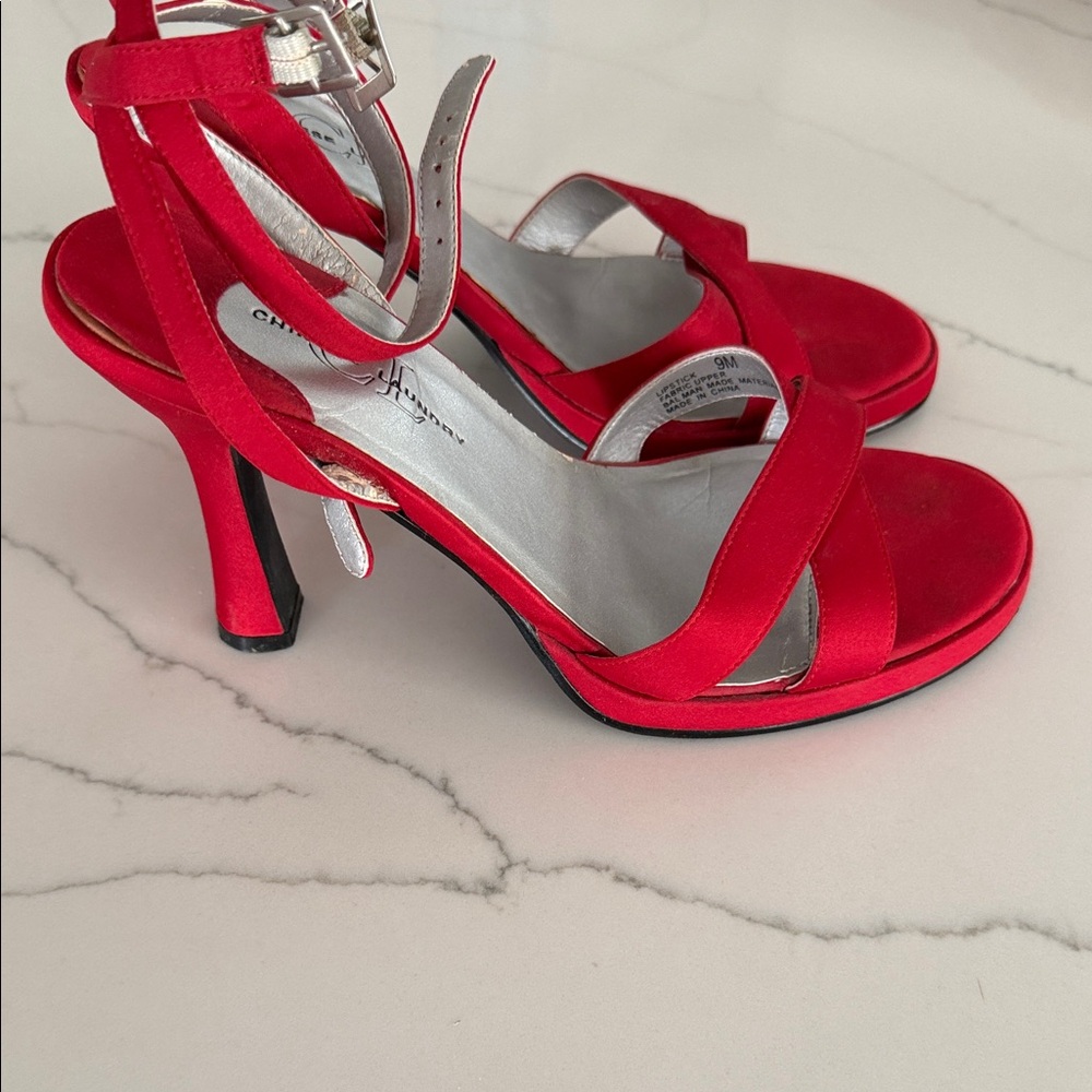 Chinese Laundry Red Satin Crisscross Ankle-Strap Heels